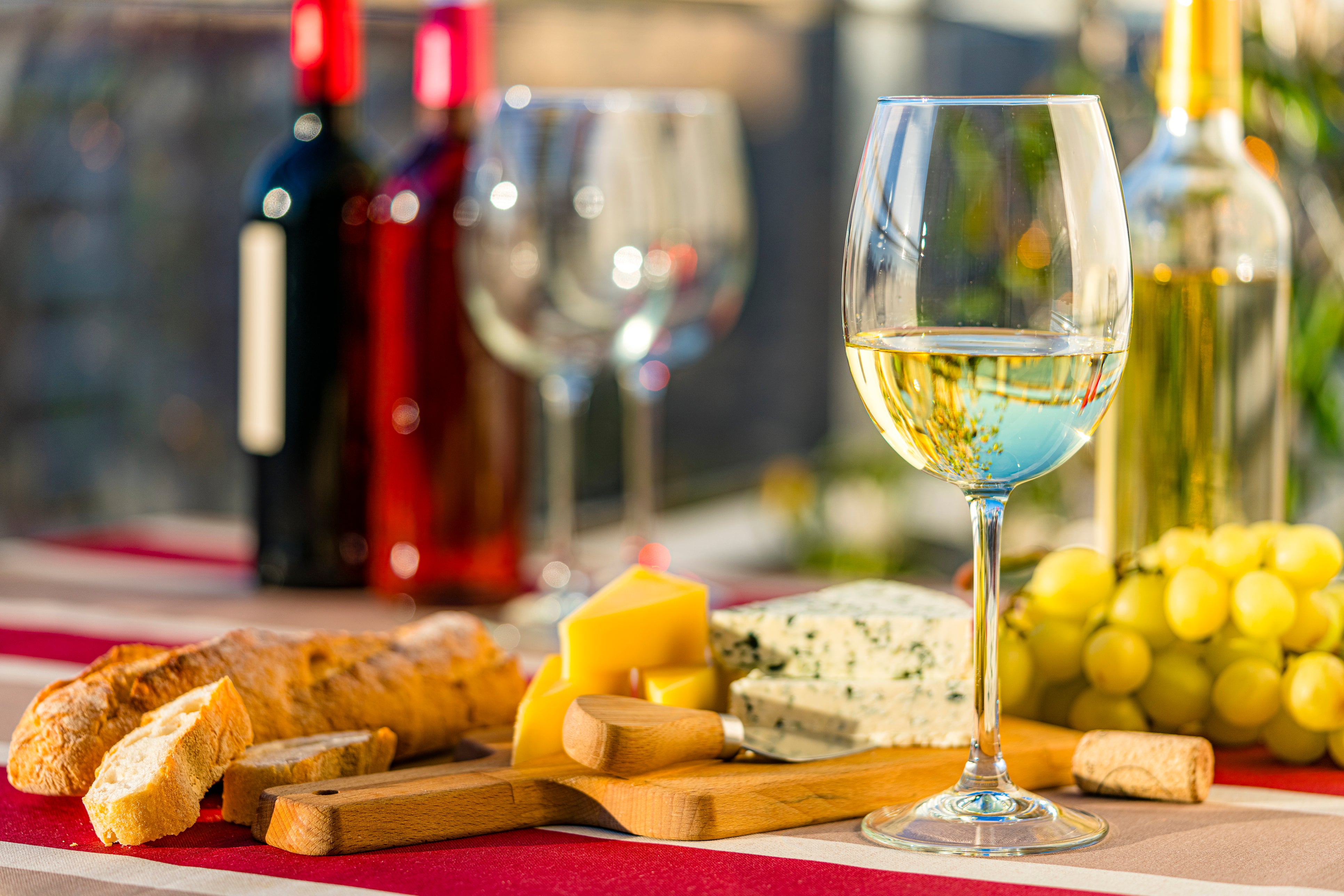 Wine and food pairing on a table